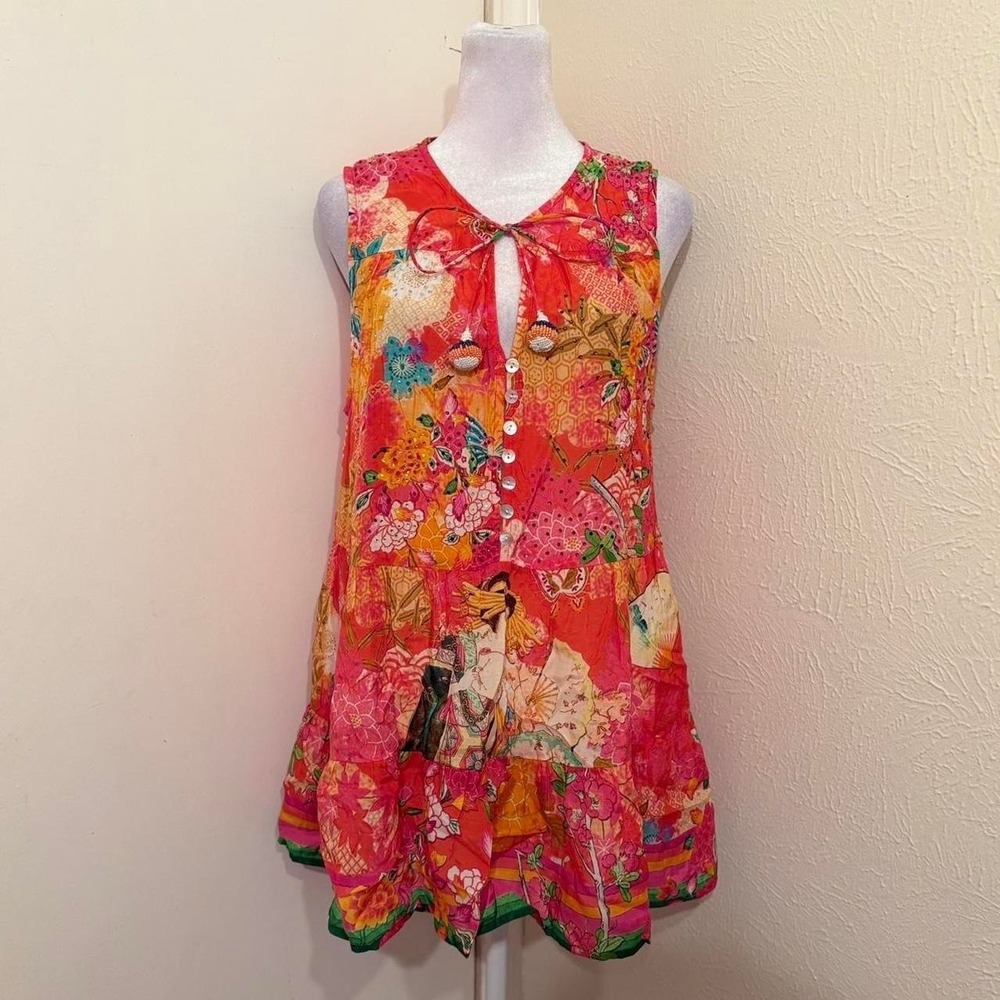 Ruby Yaya Patchwork Beaded Artsy Boho Rhinestone Festival Tiered Geisha Tunic M
